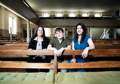 Elizabeth Tinker, Sinclair Brown, and Isabella Dorfman at Arch Street Meeting House