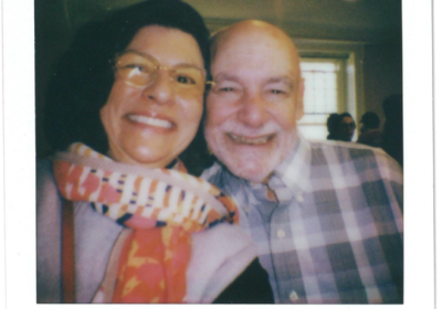 A polaroid of Saskia Subramanian with David Karen