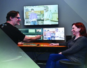 Sheena Joyce and partner Don Argott editing footage.