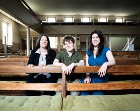 Elizabeth Tinker, Sinclair Brown, and Isabella Dorfman at Arch Street Meeting House