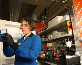 Astra Bryant ’08 in her lab. Photo by Emma Trivette.