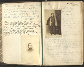 Inside cover of Walt Whitman's copy of Frederick Hedge's 'Prose Writers of Germany' (Philadelphia, 1848) with photographs of Frederick Schiller Gray and Whitman's annotations.