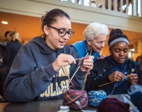 Students Knitting