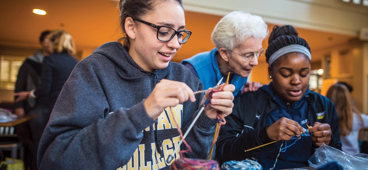 Students Knitting