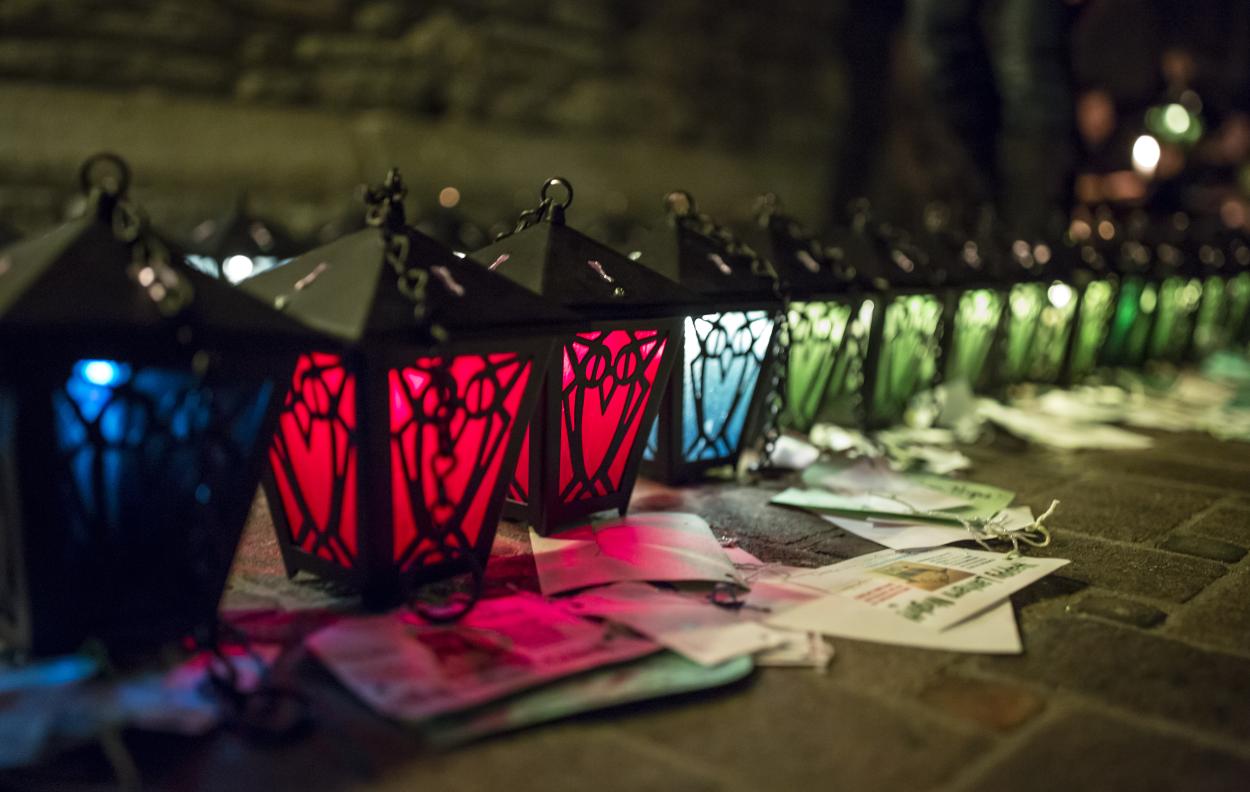 different class color lanterns lined up