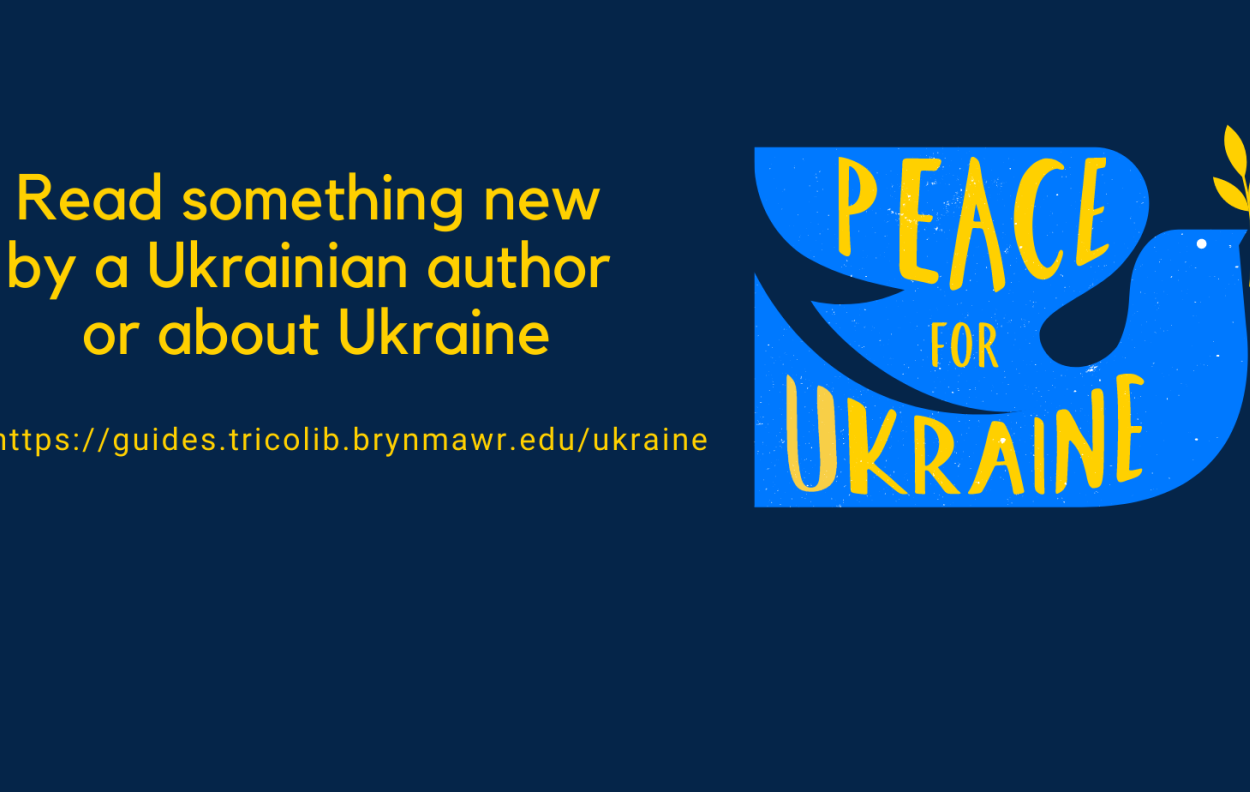 Image of dove with text "Peace for Ukraine" and link to Ukraine Reading Guide