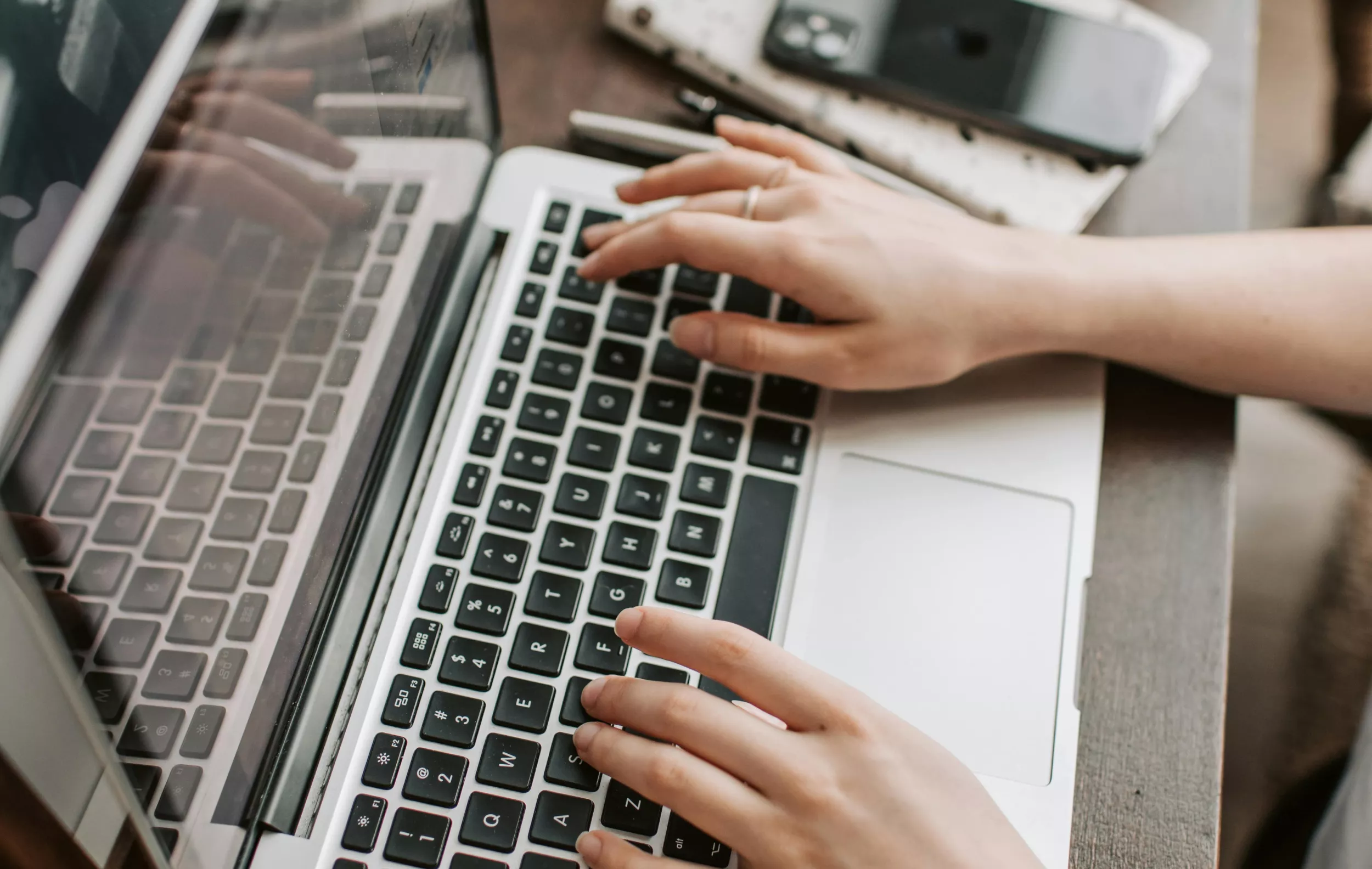 Typing on a laptop keyboard