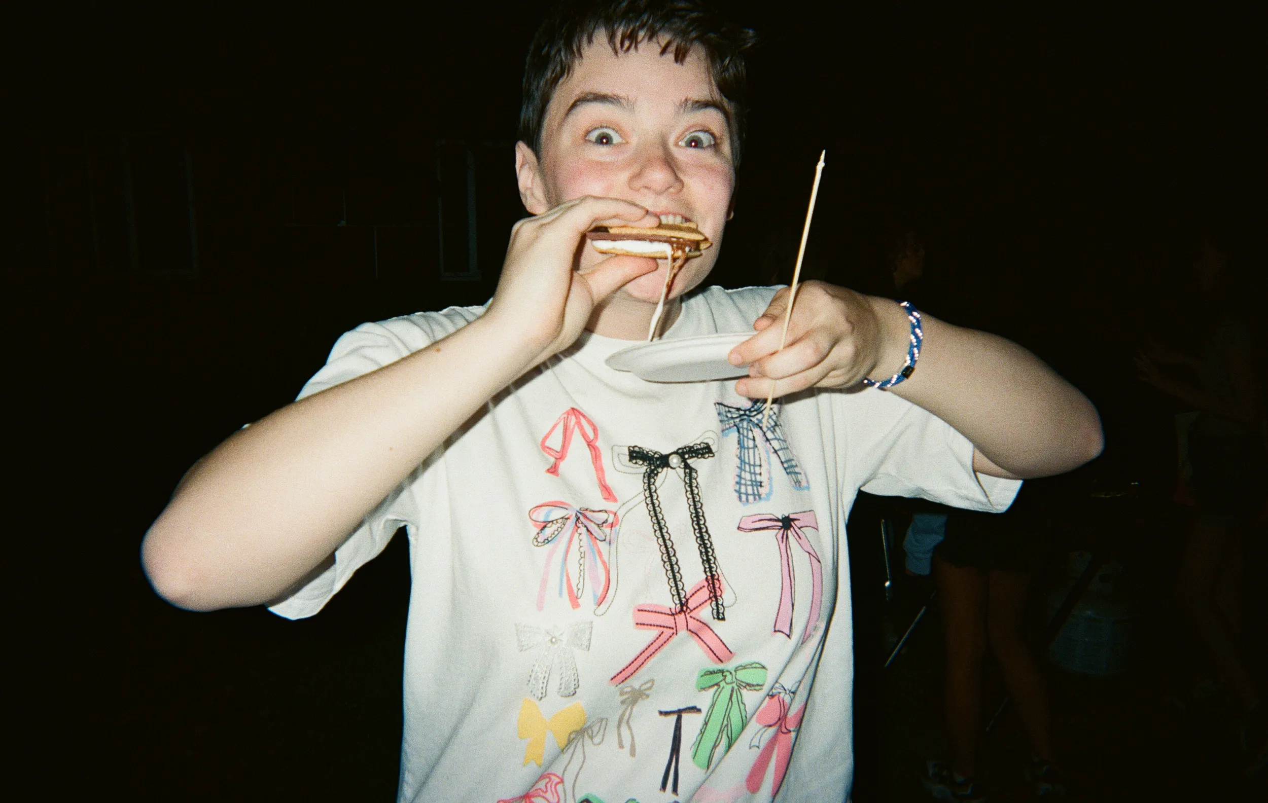 Chessie enjoying a s'more