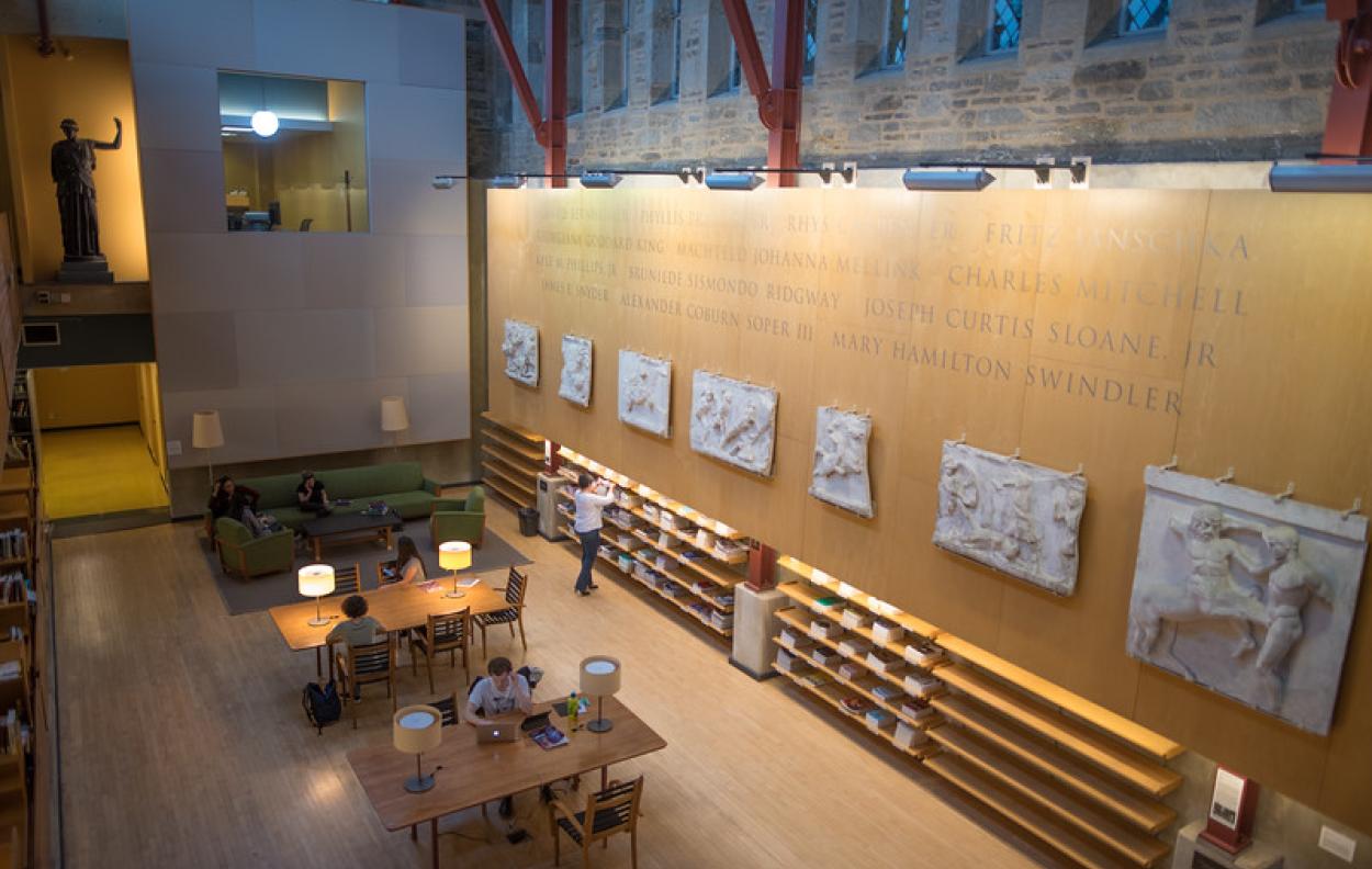 Bryn Mawr's distinguished scholars in Archaeology, Classics, and History of Art are recognized on the atrium wall of Carpenter Library.