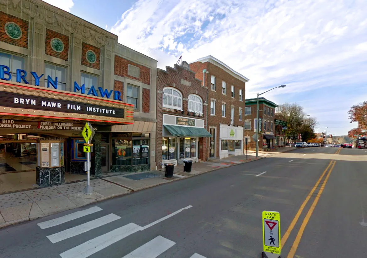 Downtown Bryn Mawr with the Bryn Mawr Theater in view.