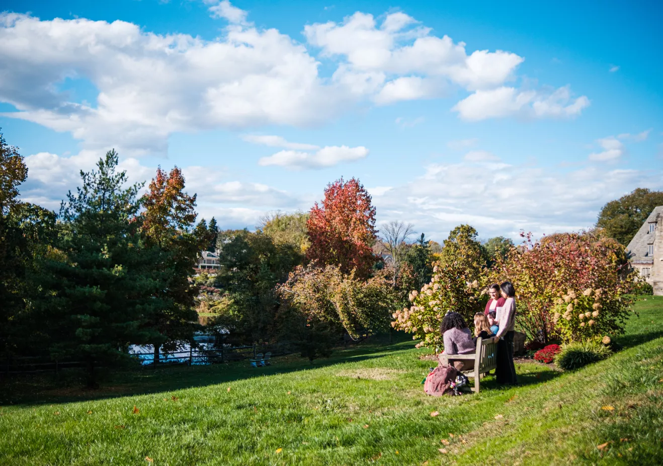 Students sitting on a bench 