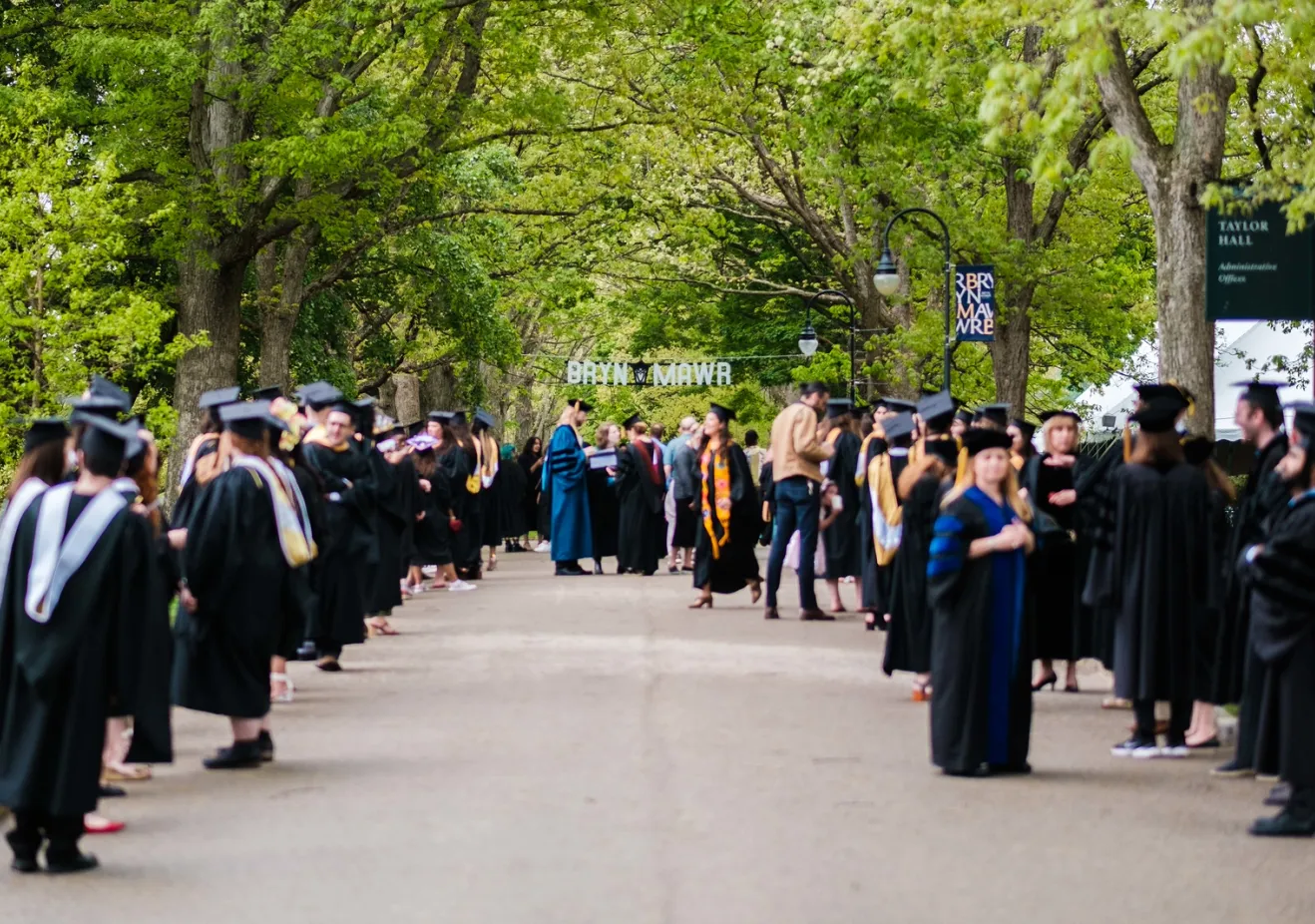 Graduates lined up along Taylor Drive