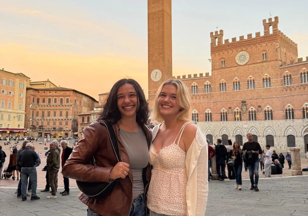 Lillian and friend standing in an Italian plaza