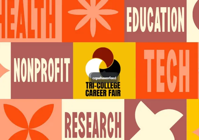 A red, purple, and yellow graphic says "tri-college career fair"