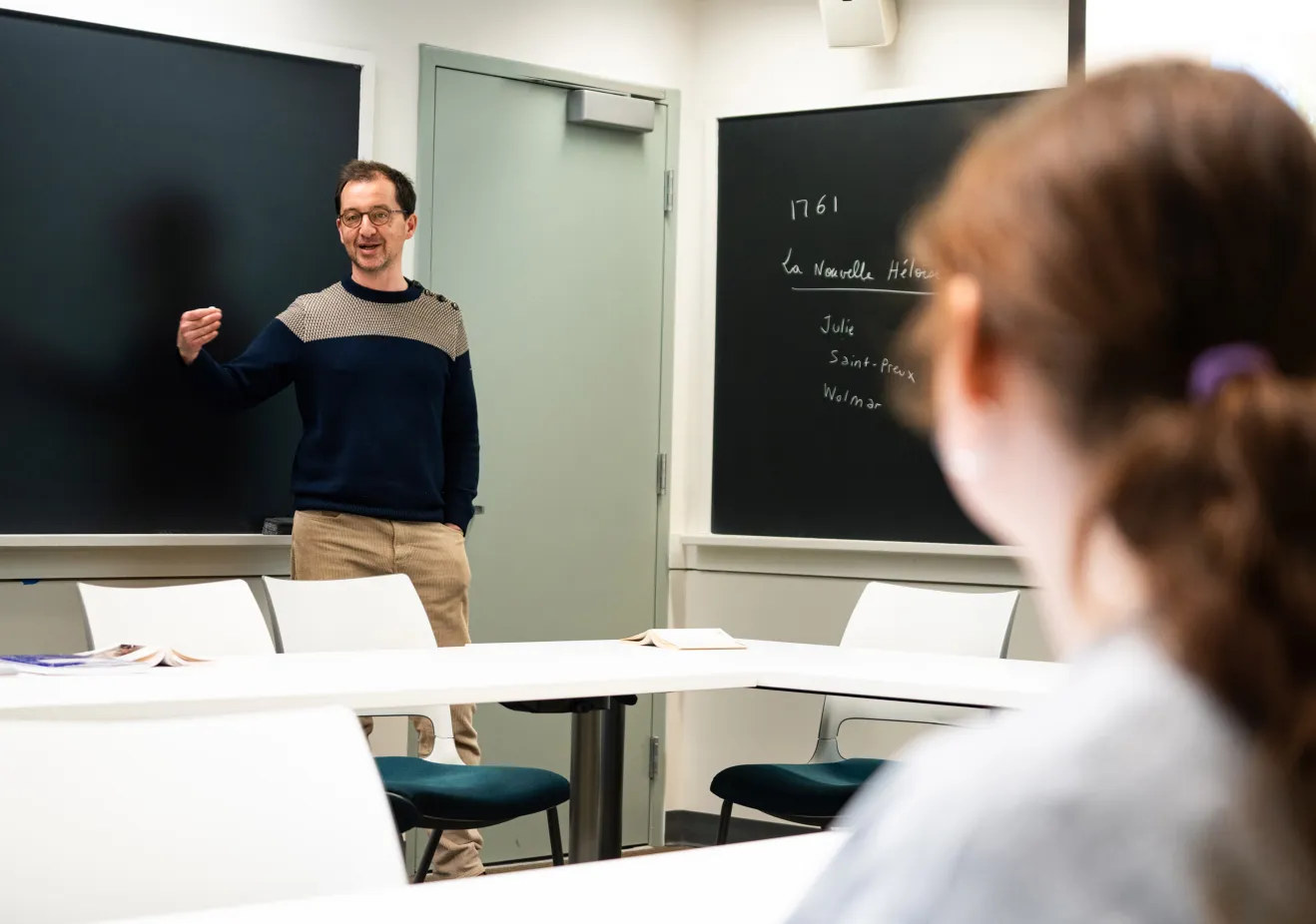 Professor of French and Francophone Studies Rudy le Mentheour teaches class