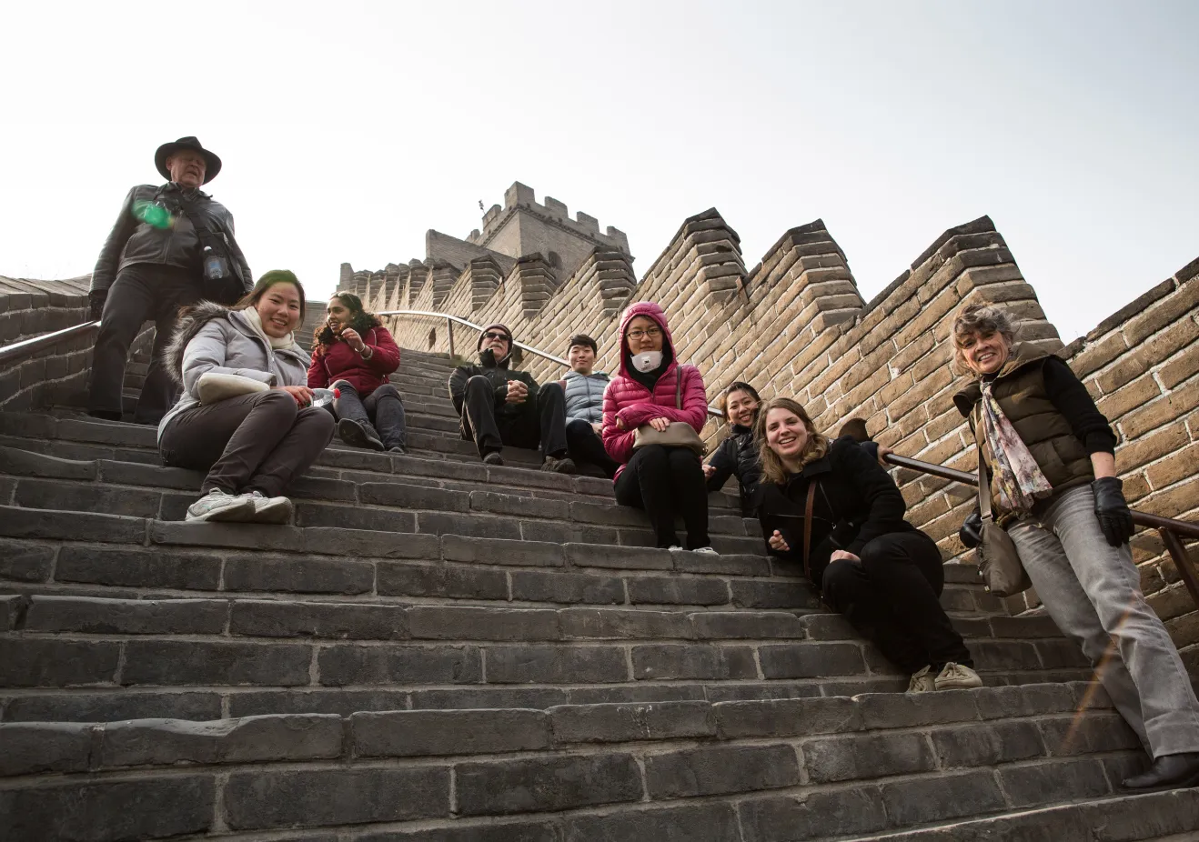 Bryn Mawr College Philosophy professors and students sit on the great wall of China