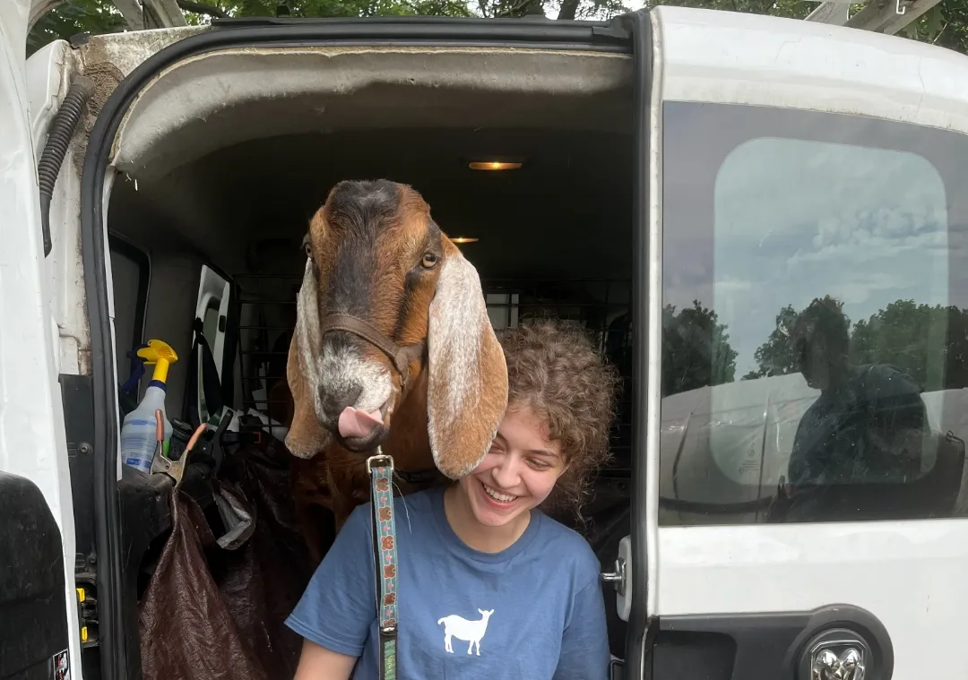 Jeanne with 2 goats 