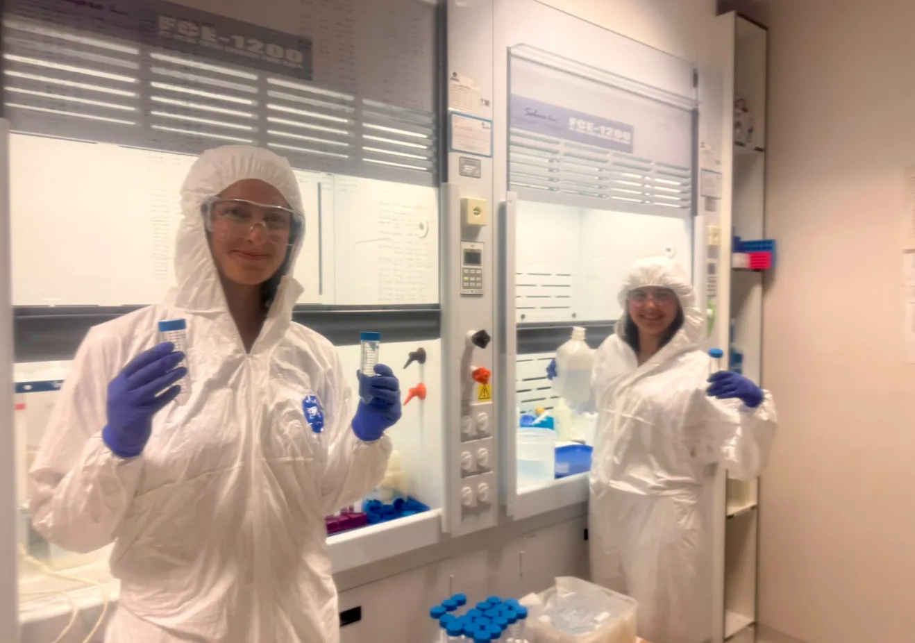 Eden in a lab with another student