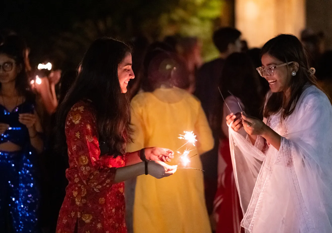 Asian American students celebrate Diwali with sparklers