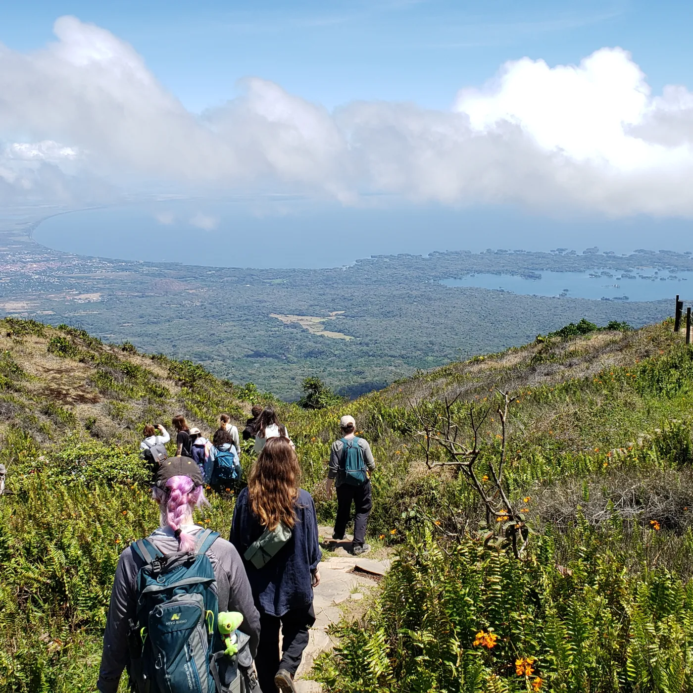 Geology students hiking on a path in Nicaragua