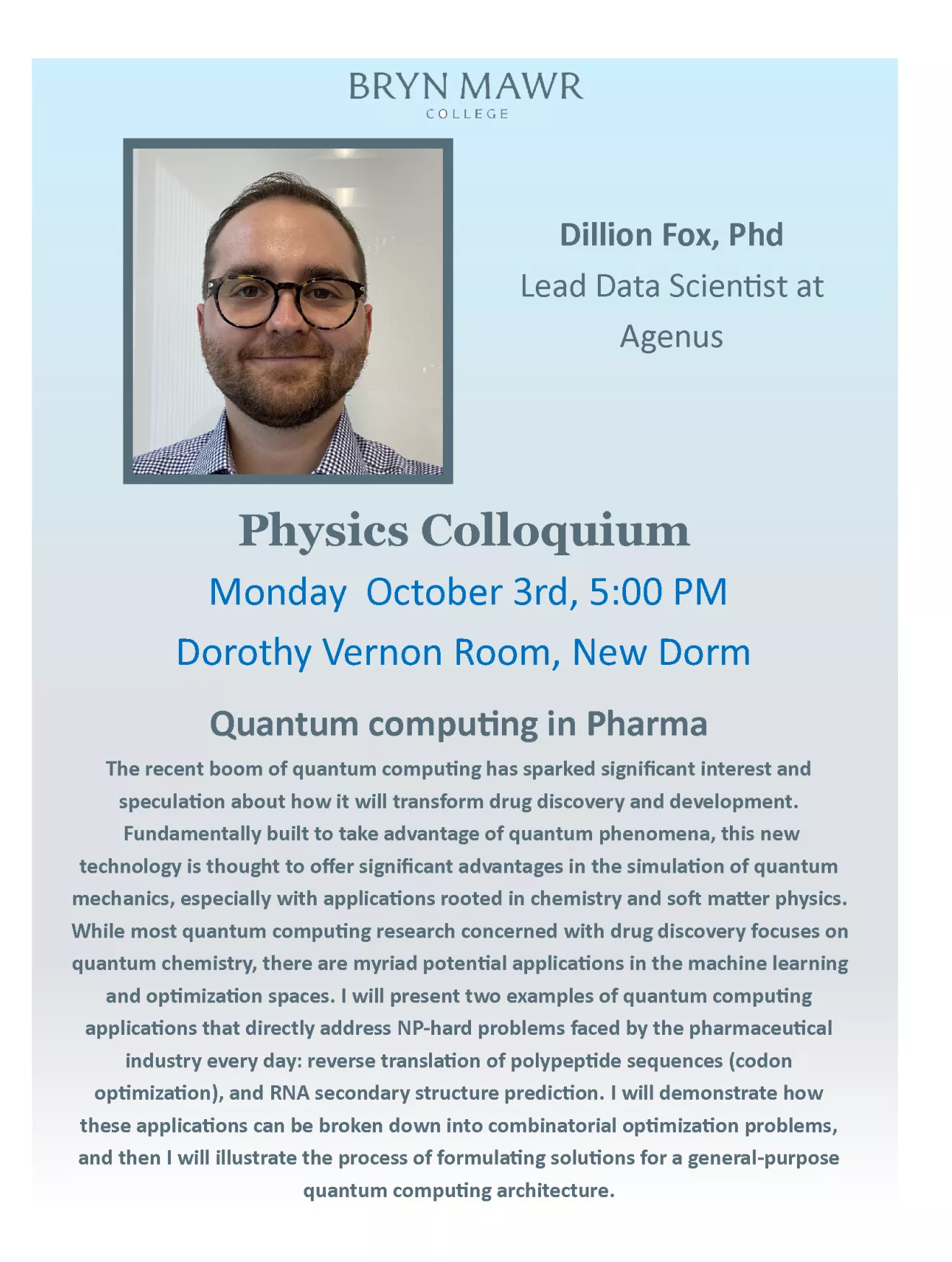 Physics Speaker Dillion Fox poster