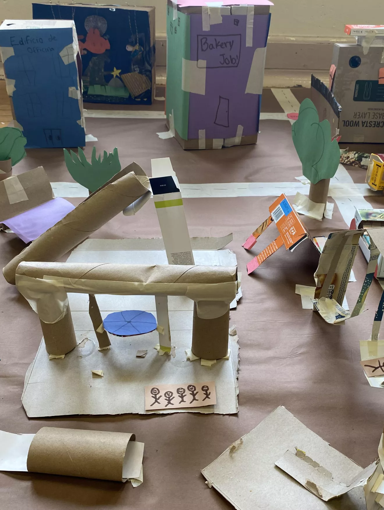 Paper trees and building structures made by the children at the Phoebe Anna Thorne School