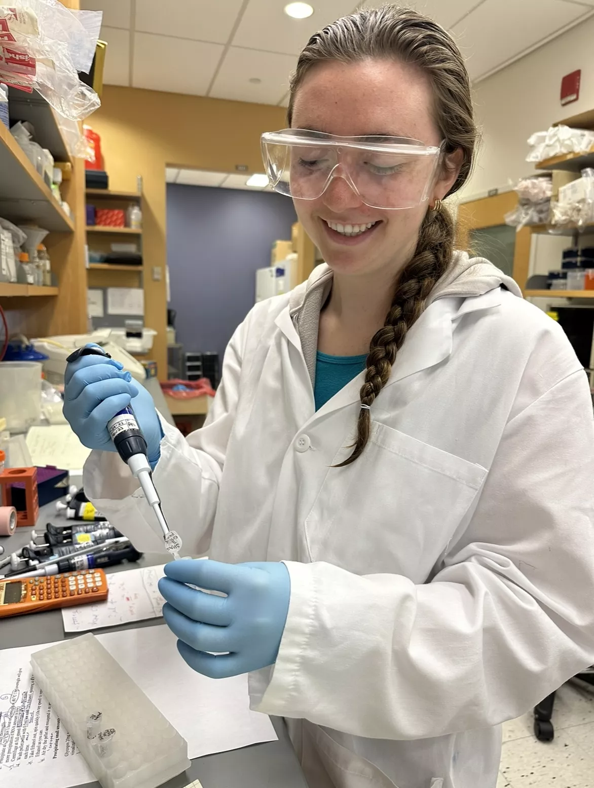 Student working in a lab. 