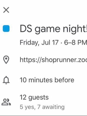 DS game night zoom meeting invite.
