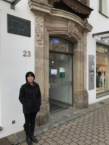 Qinna Shen at Emmy Noether's birthplace in Erlangen, Germany