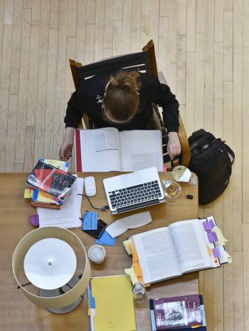 Overhead photo of student at desk