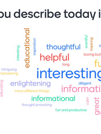 "How would you describe today in one word?" word cloud.