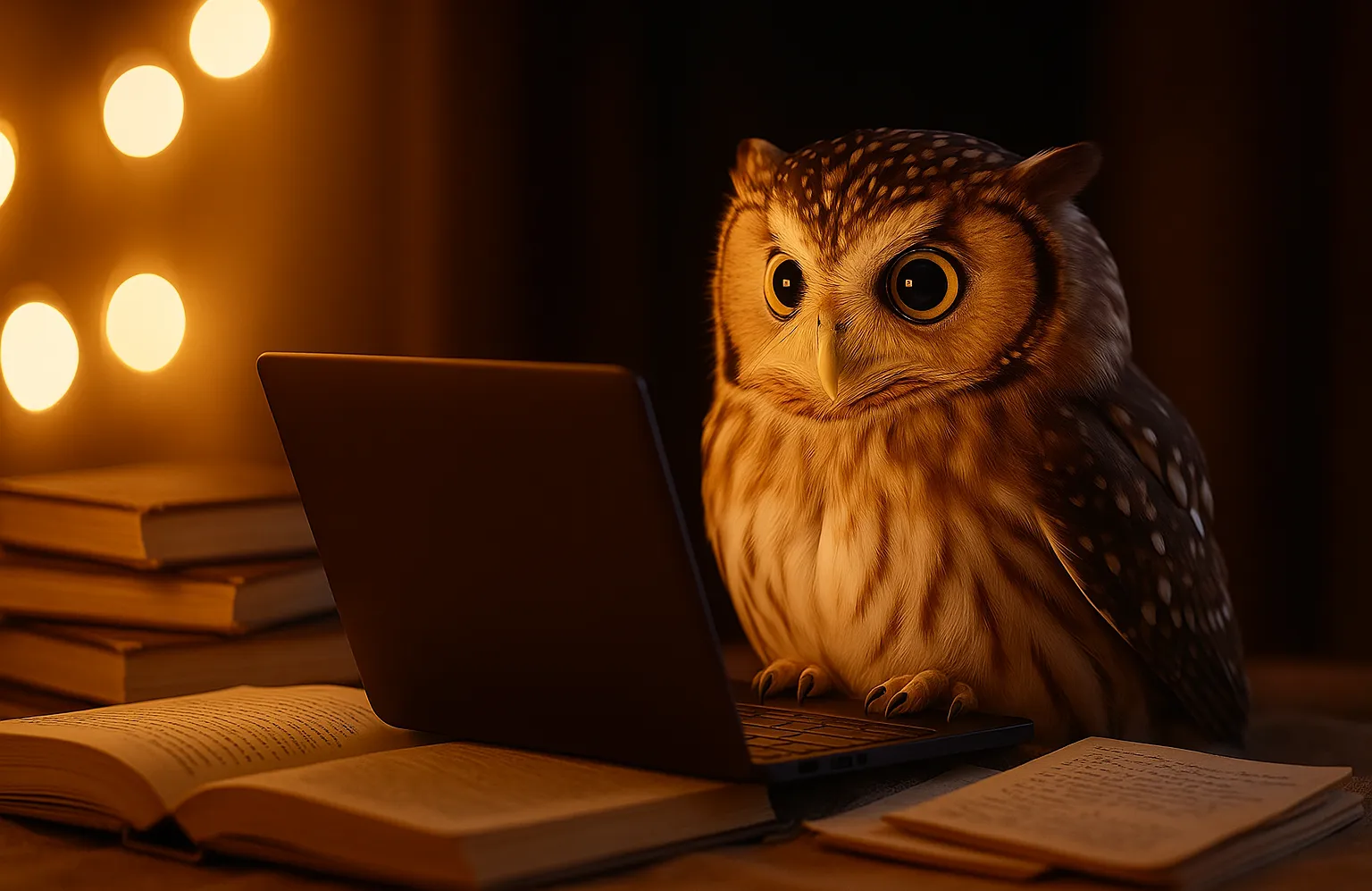 ai owl in front of laptop