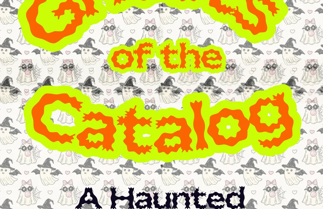 Title of event "Ghosts of the Library: A Haunted Library Hunt" on background with ghosts