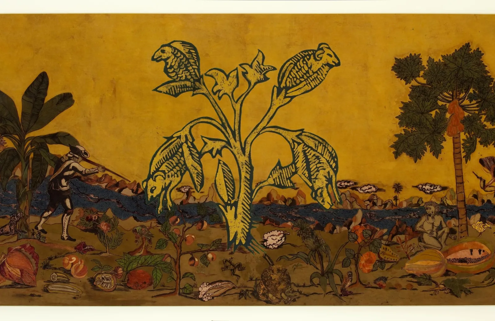 Lavanya Mani, Signs Taken for Wonders, 2009, Natural dyes, applique, batik and machine embroidery on cotton fabric, 182.9 x 354.4. cm, Gallery Chemould Prescott Road © Lavanya Mani
