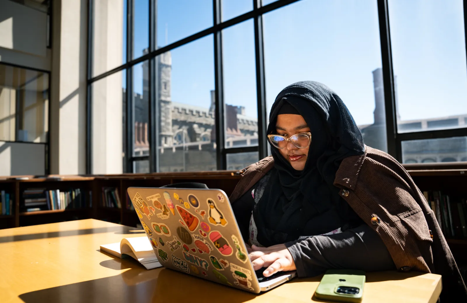 Student on computer in the library