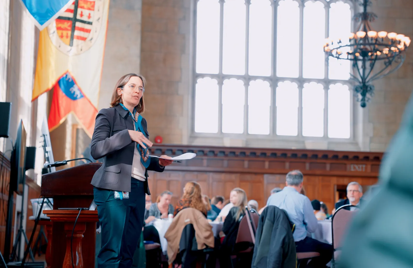 President Wendy Cadge giving a presentation