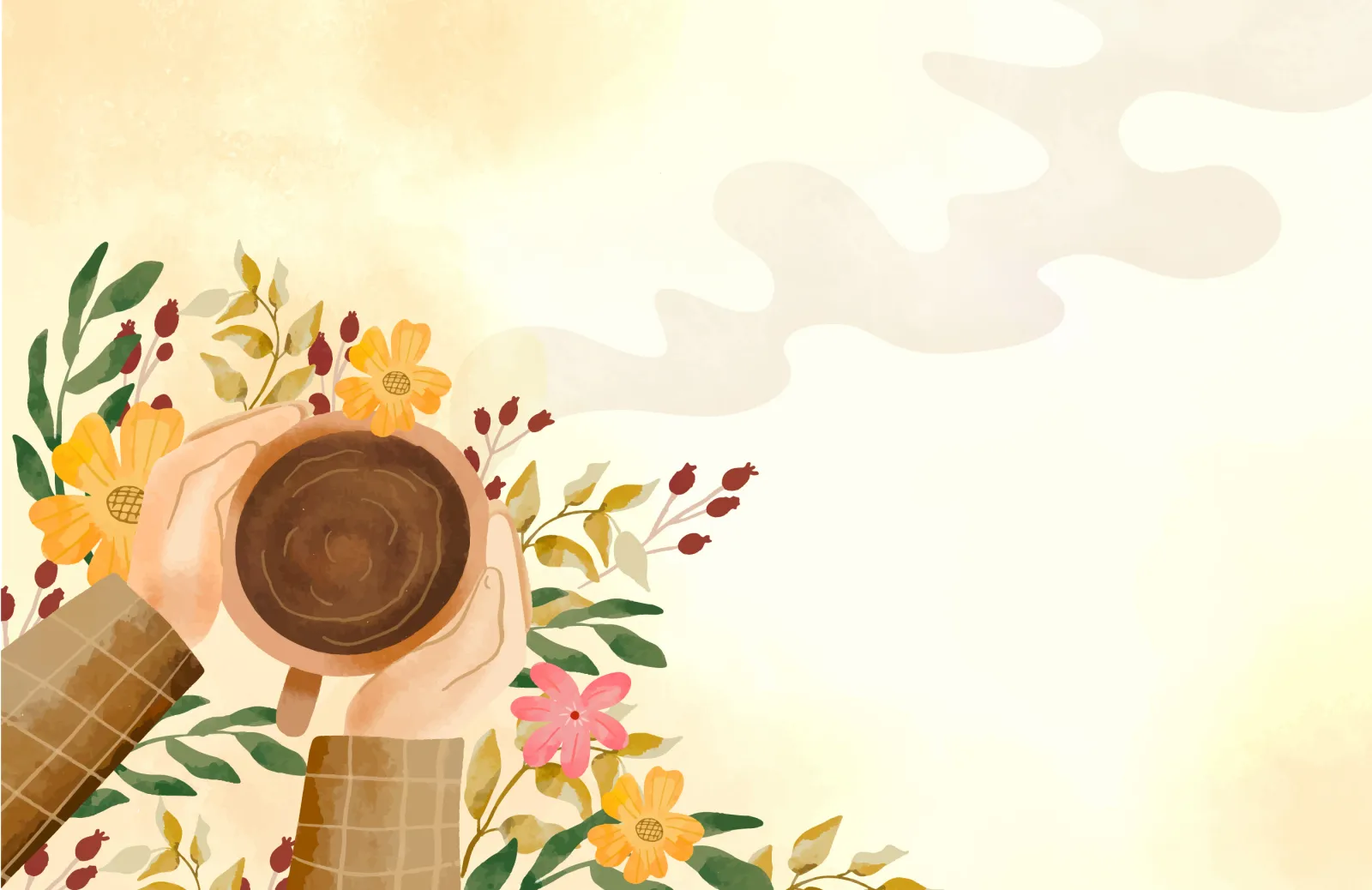 Stock Illustration of Coffee being held with flowers