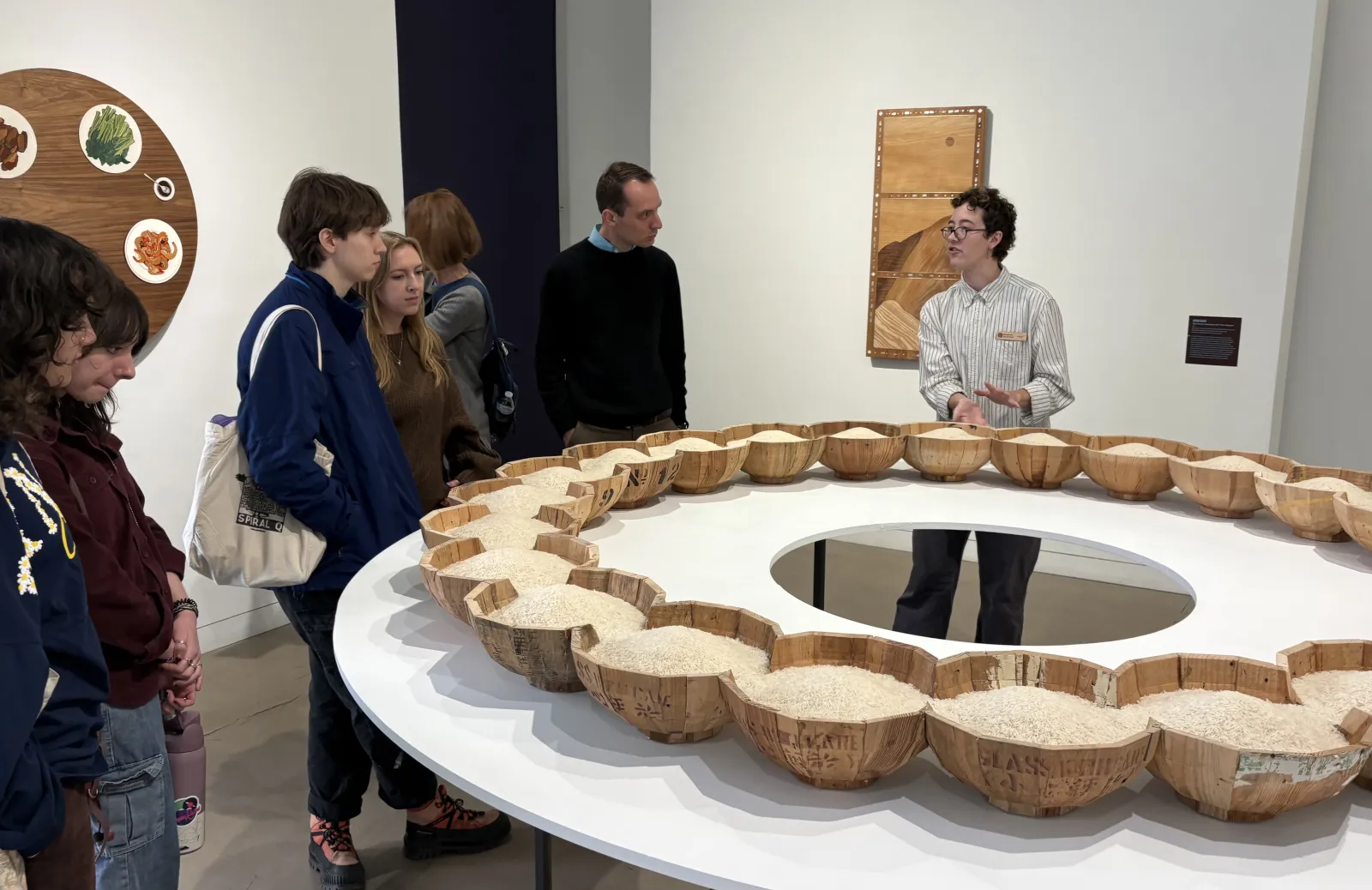 Students looking at exhibit at the Museum for Art in Wood.