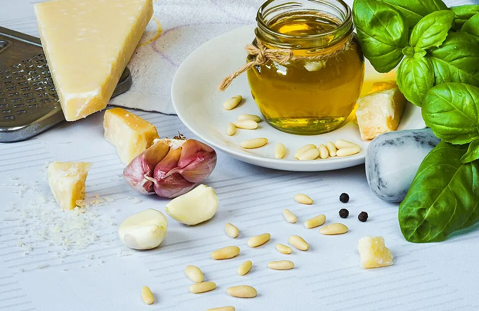 "Ingridients for Pesto Genovese," photo by Petar Milošević from Wikimedia Commons licensed under the Creative Commons Attribution-Share Alike 4.0 International license