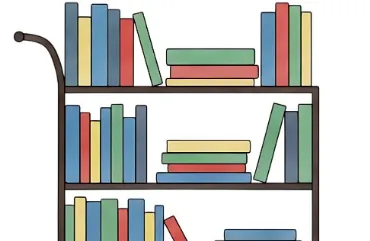 drawing of book cart with books on it