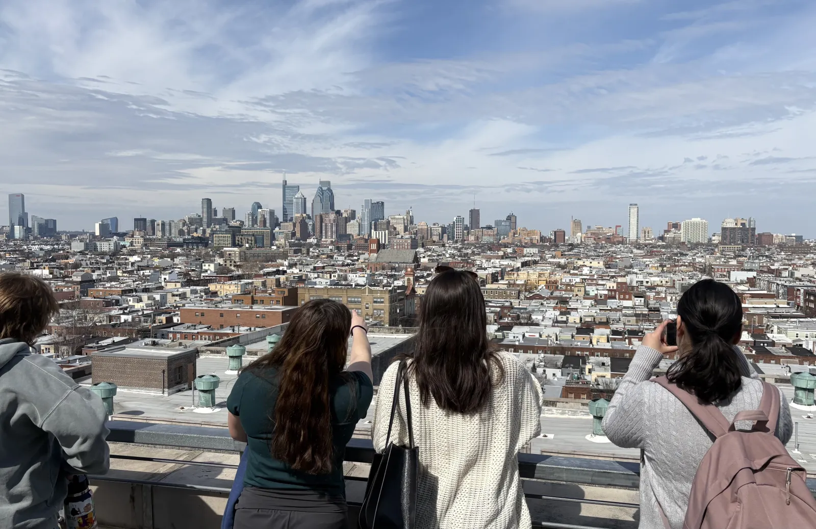 Photo of View of Philadelphia above houses and building.