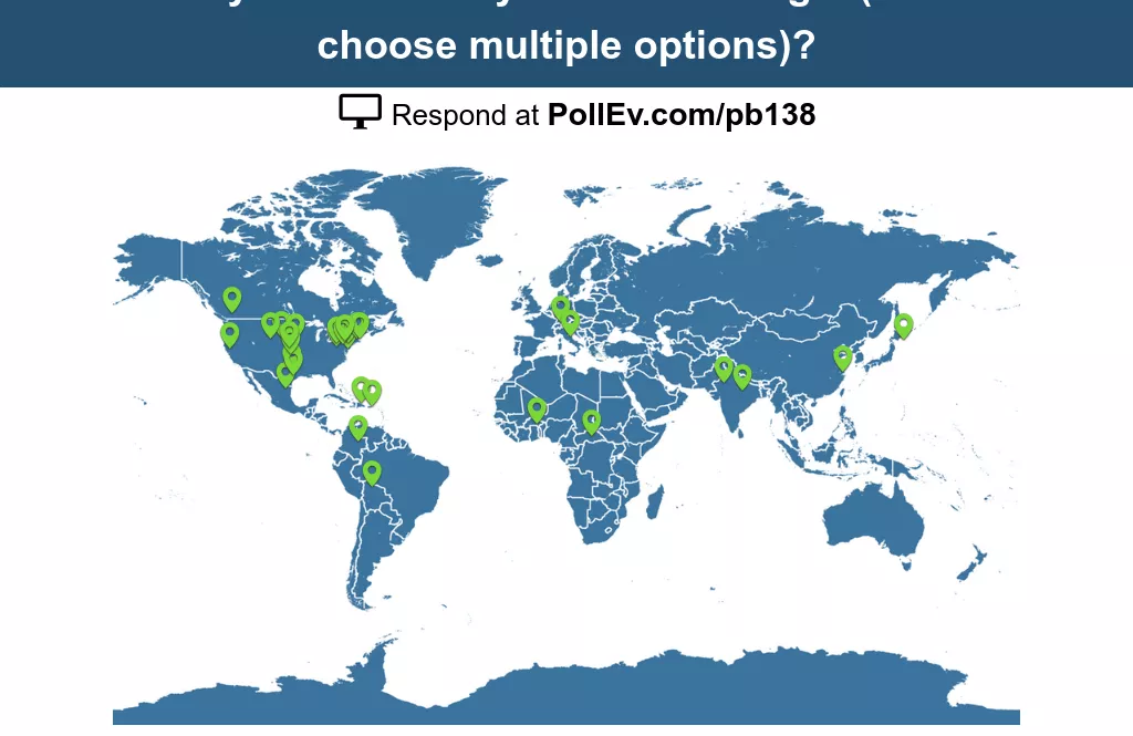 A clickable map created with Poll Everywhere about areas of origin. 
