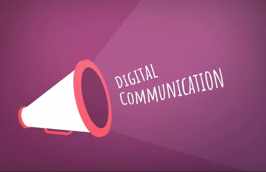 Cartoon horn with words "Digital Communication"