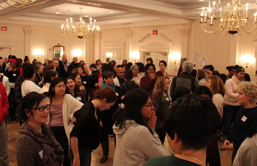 Some of the 150 students, faculty, and staff at the PossePlus retreat