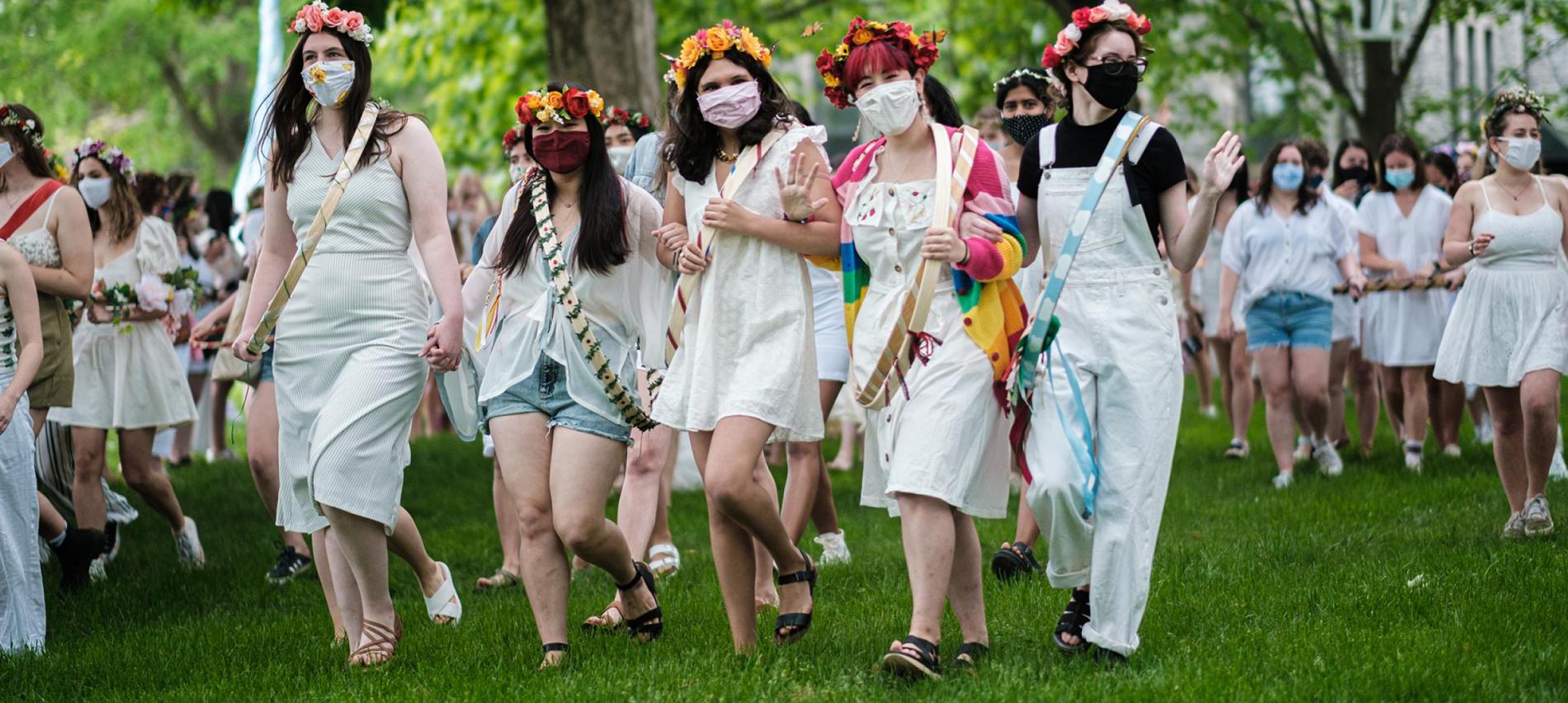 Students celebrate May Day 2021 around the May Pole