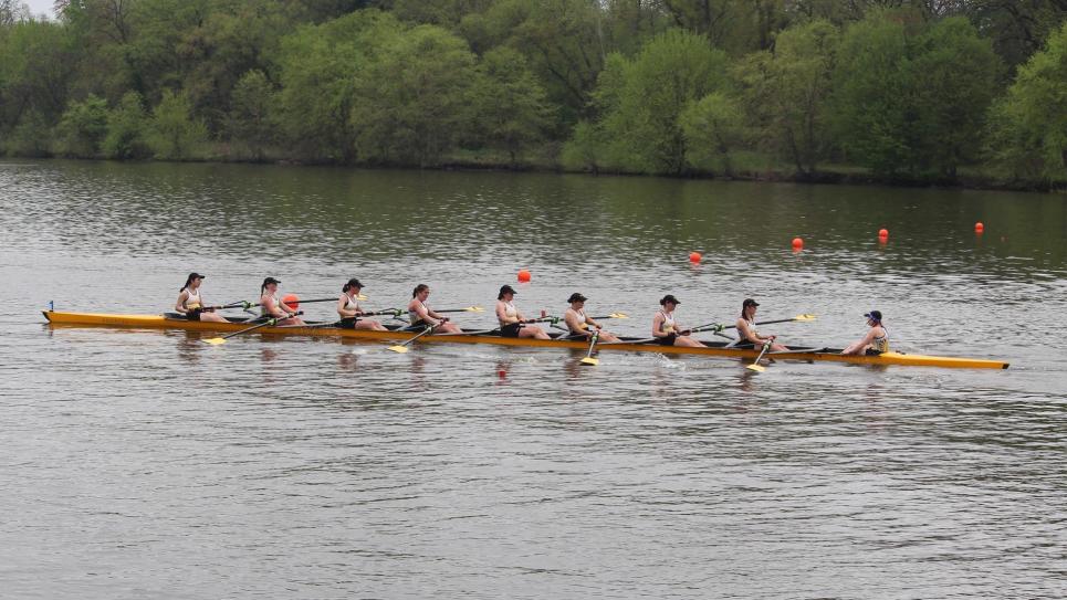 Bryn Mawr Rowing on a shell on the Charles River