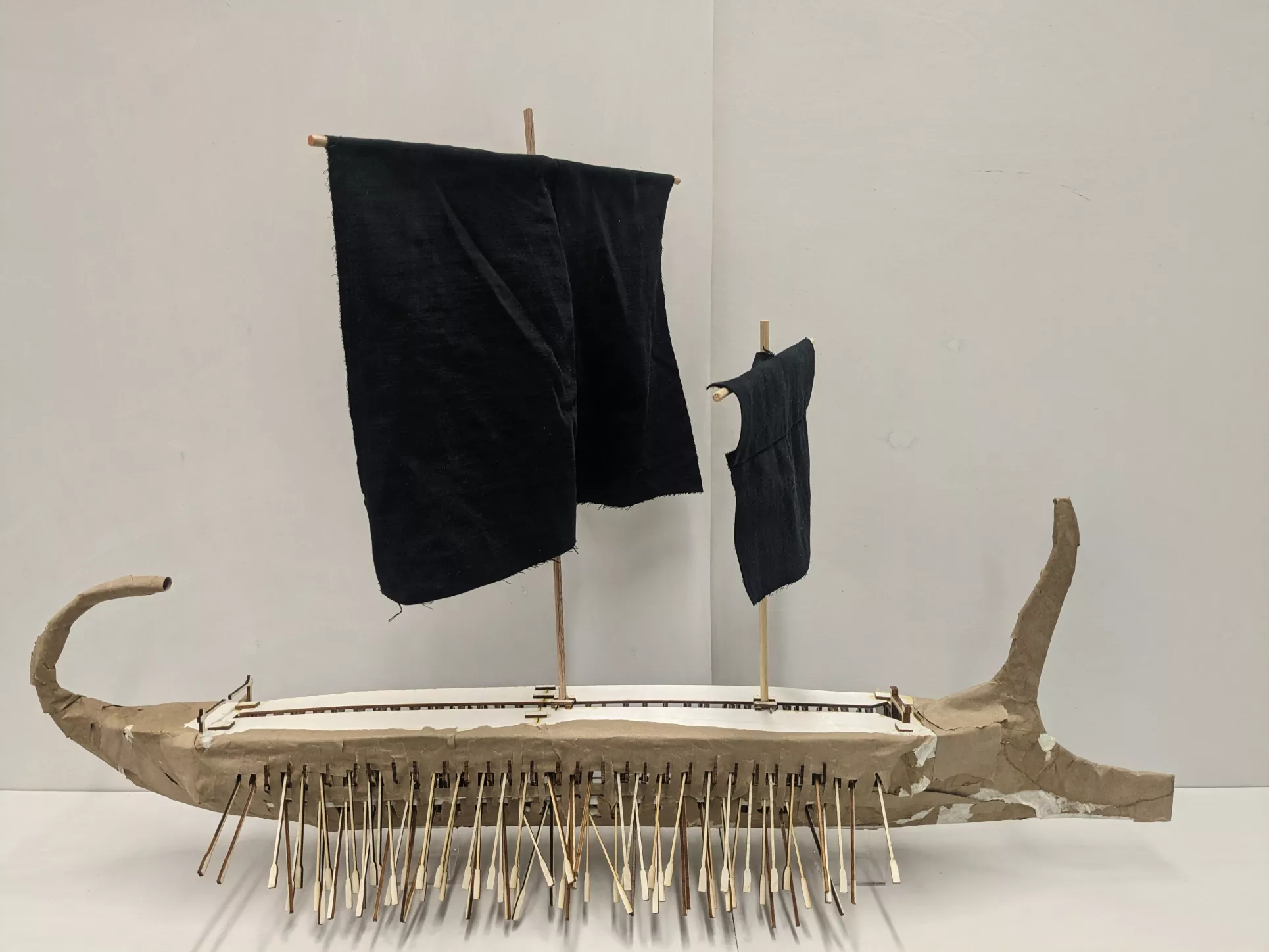Model of an Athenian trireme built from wood and paper mache