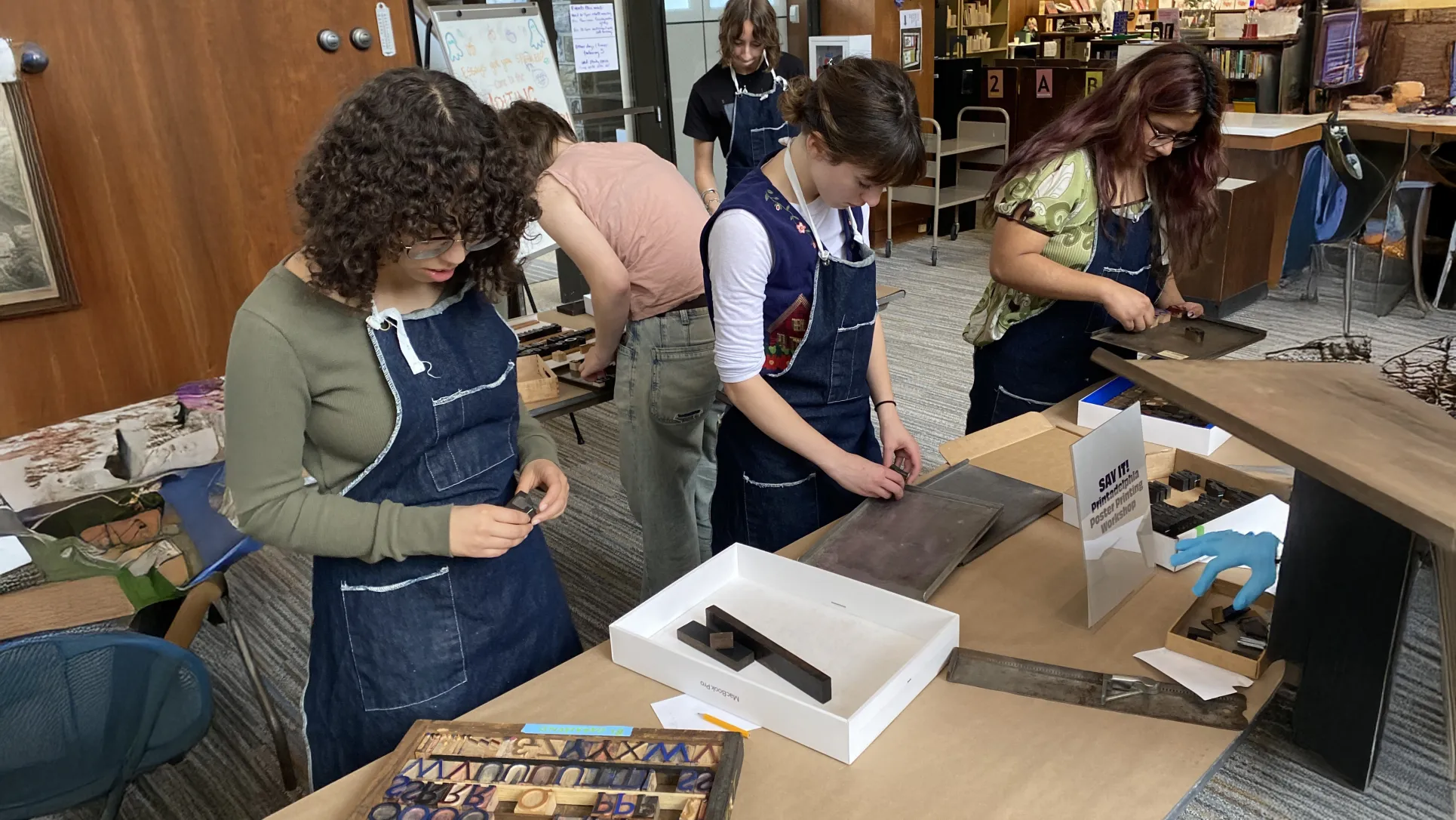 Students selecting blocks
