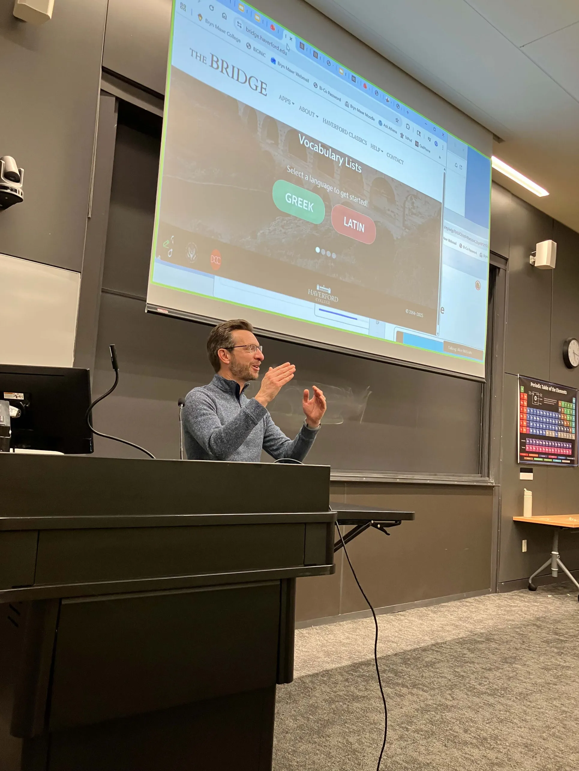 Bret Mulligan, Associate Provost and Professor of Classics, at Haverford, demonstrates The Bridge, a digital resource for learning Greek and Latin.