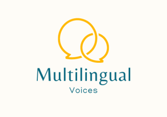 Two yellow chat bubbles above the text "Multilingual Voices"